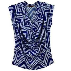 Belldini Women's Blue & White Sleeveless Cowl Neck Top Size S Flowy Slinky